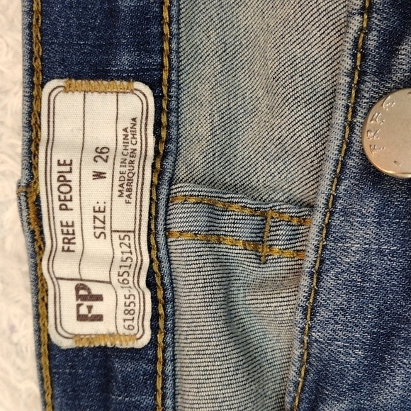 Free People Blue Whiskering Medium Wash Mid Rise Distressed Raw Hem Ankle Jean - Picture 7 of 13